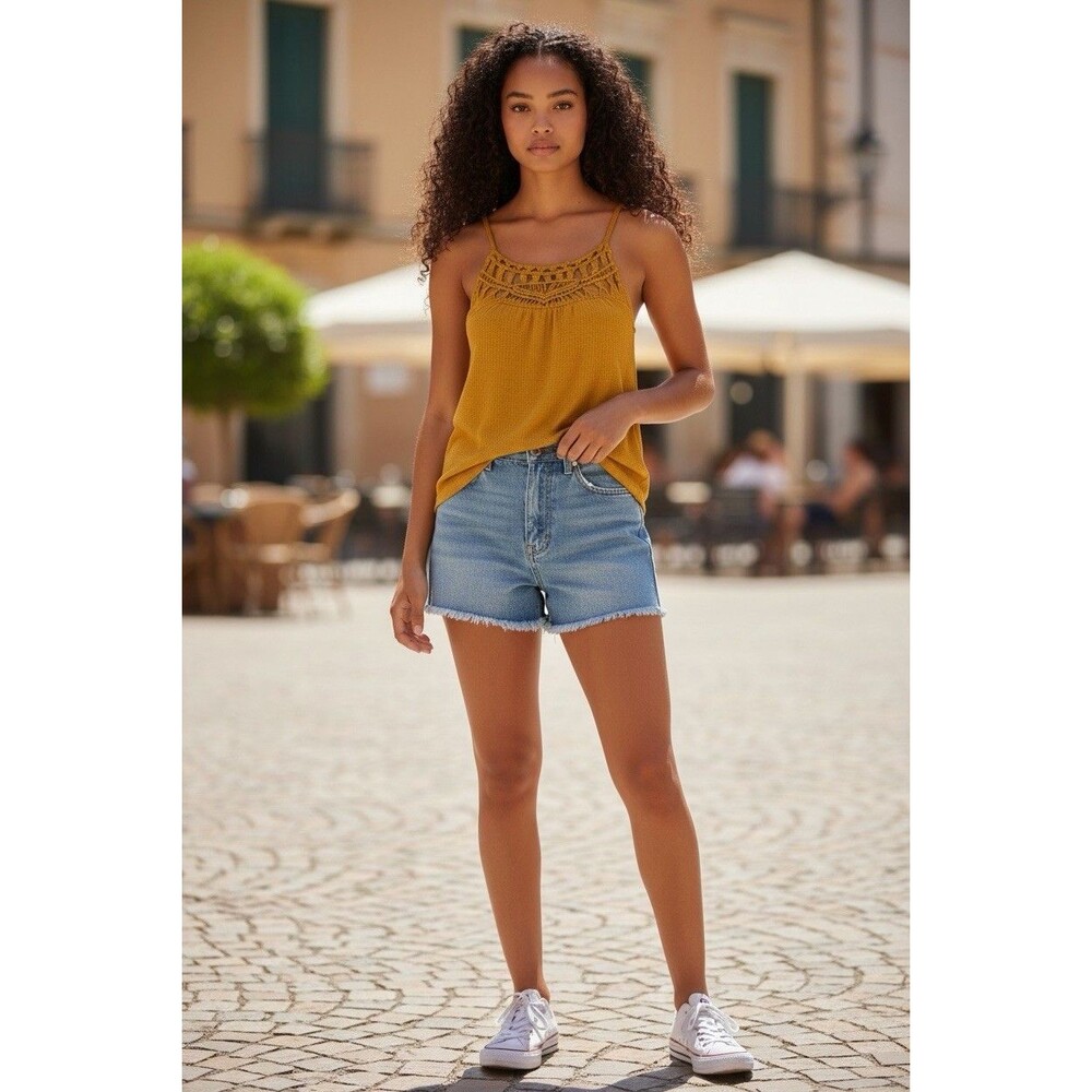 Maurices Mustard Yellow Macramé Crochet Tank Top Women’s Large Boho Ribbed
